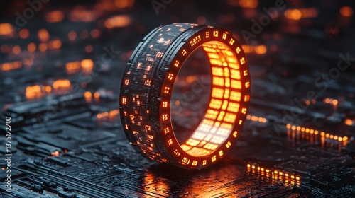 Smart ring technology analyzing biochemical changes to detect potential cancerous activity in the body Stock Photo with side copy space