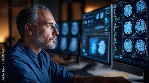 High resolution AI scans detecting microscopic cancerous growths at an early stage next gen medical imaging Stock Photo with side copy space