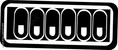 Drugstore. Medicine bottle and pills. Medicament. Black and white icon. Vector illustration, dose, disease, pill