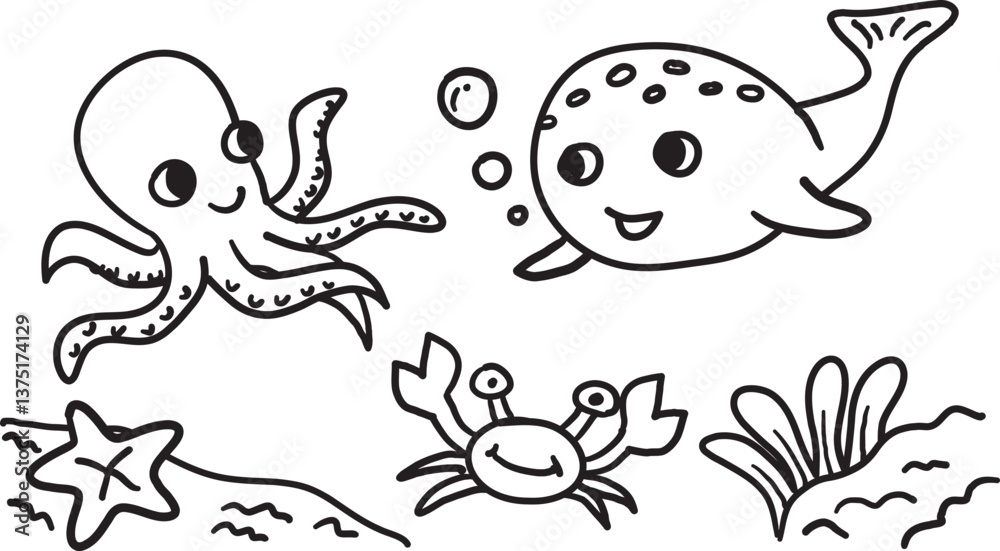 Fototapeta premium vector illustration coloring book of sea creature