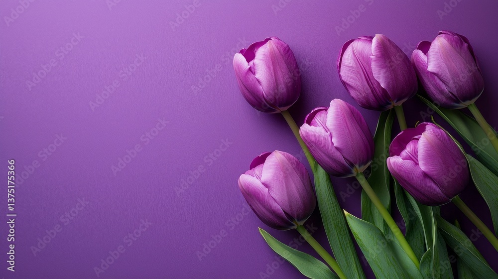 Obraz premium A purple flower bouquet with six flowers is arranged on a purple background
