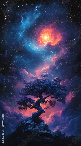 Cosmic Tree Breathtaking 4K Wallpaper & Mobile Wallpaper