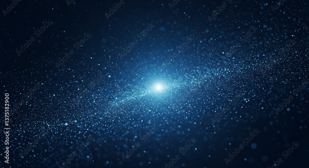 Obraz premium A celestial river of shimmering stardust flows towards a radiant light, a cosmic ballet of blue and dark, evoking wonder and mystery.