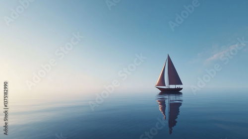 Sailboat on Calm Ocean at Sunrise