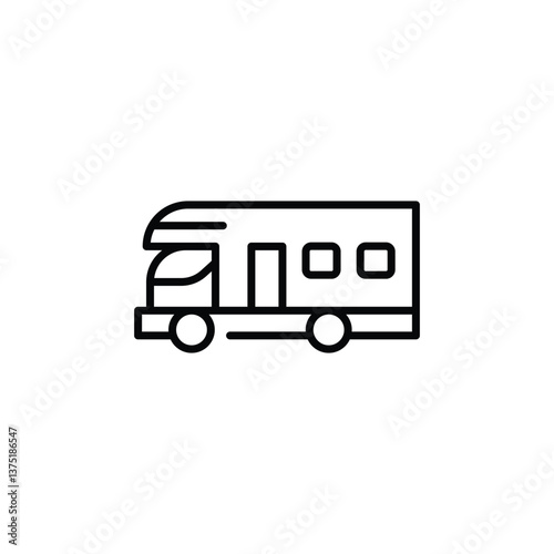 Camper icon. Simple representation of a travel trailer, ideal for showcasing themes of travel, camping, and mobile living. Perfect for use in apps, websites, or print materials. Vector illustration.
