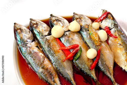 Pla Tu Boiled with Salt, a traditional Thai seafood dish. The fish meat is tender and seasoned with salt for a rich flavor.