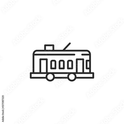 Tram icon. A streamlined illustration of a tram, representing public transportation, urban commuting. For use in contexts related to city transit systems, group travel services. Vector illustration