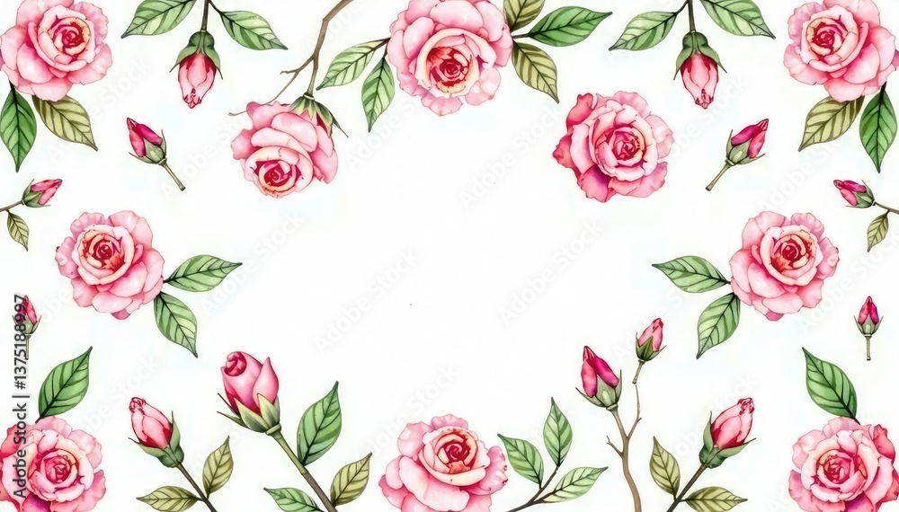 Delicate watercolor rosebuds & leaves, repeating pattern , design, leaves, floral Delicate watercolor rosebuds & leaves, repeating pattern , design, leaves, floral