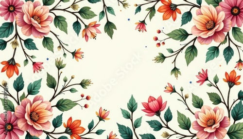 Intricate floral design, delicate leaves and blossoms repeat seamlessly , wallpaper, seamless pattern, intricate