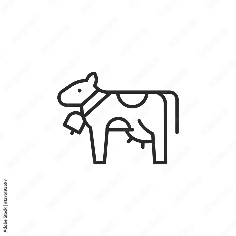 Cow icon. Simplified representation of a dairy cow, a staple in agricultural imagery, associated with milk and beef production. Ideal for agricultural businesses. Vector illustration