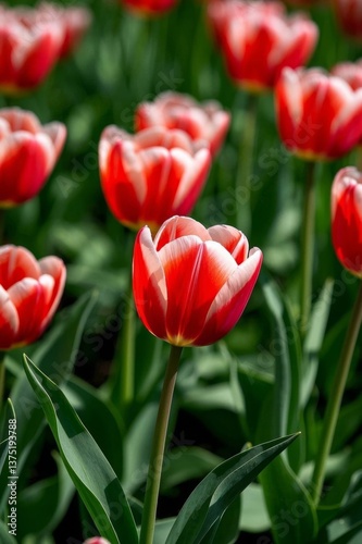 there are many red and white flowers in a field