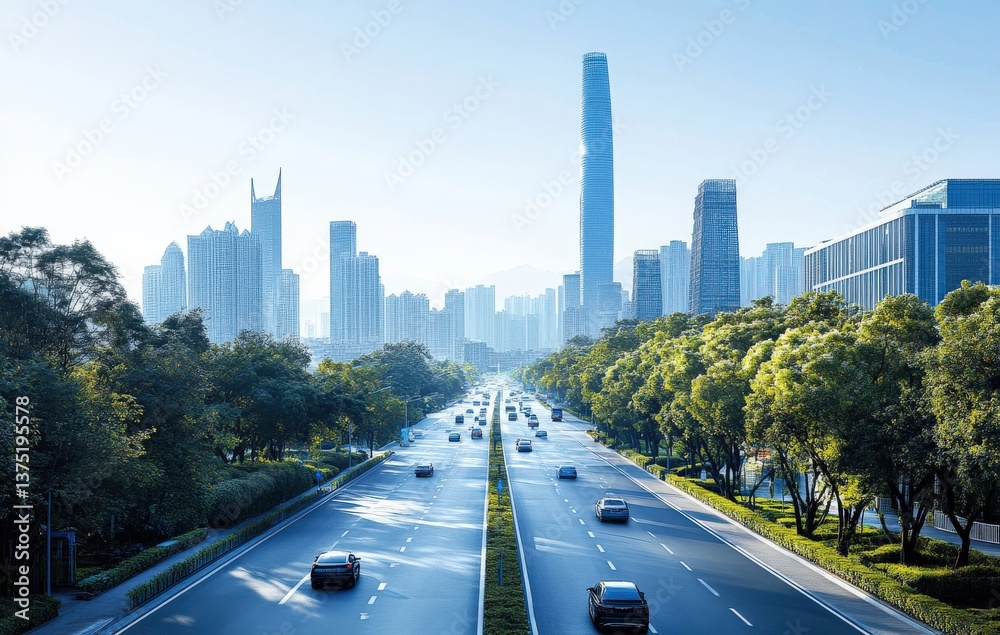 Fototapeta premium Urban Expressway in a Modern Cityscape