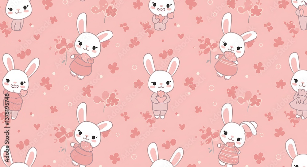 Adorable Pink Bunny Pattern Sweet Repeating Design AI Generated