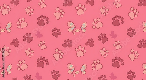 Wallpaper Mural Pink Paw Prints And Butterflies Seamless Pattern AI Generated Torontodigital.ca