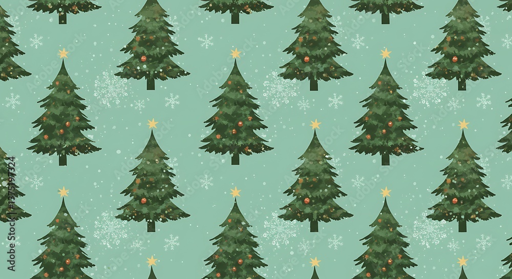 Obraz premium Enchanted Christmas Trees Seamless Pattern Teal Green AI Generated