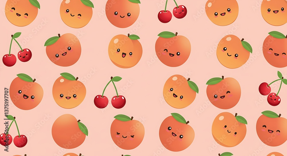 Adorable Kawaii Fruit Pattern Peach And Cherry Delight AI Generated Adorable Kawaii Fruit Pattern Peach And Cherry Delight AI Generated