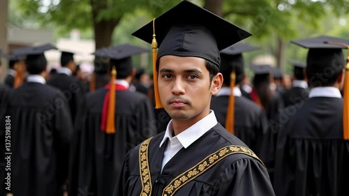 An Indian graduate dressed in graduation garb.