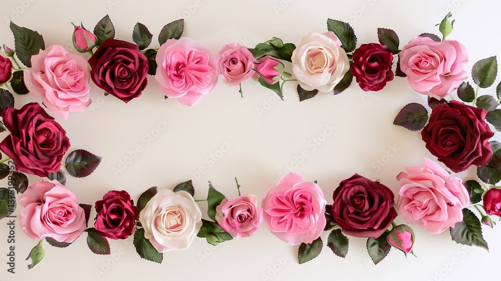 Naklejka premium A delicate arrangement of pink and red roses forms 