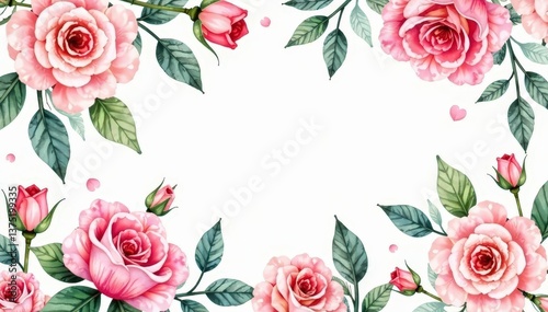 Delicate watercolor roses & leaves, repeating pattern, textile pattern, floral pattern
