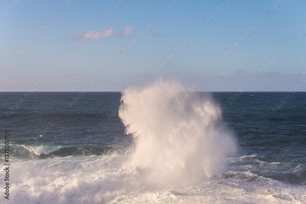 Powerful storm waves in Porto Moniz, on the Madeira Atlantic coastline, Portugal