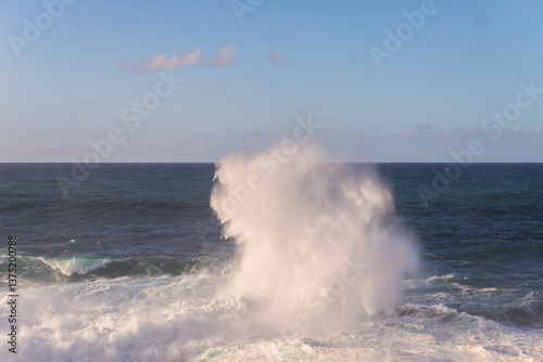 Obraz na płótnie Powerful storm waves in Porto Moniz, on the Madeira Atlantic coastline, Portugal w salonie