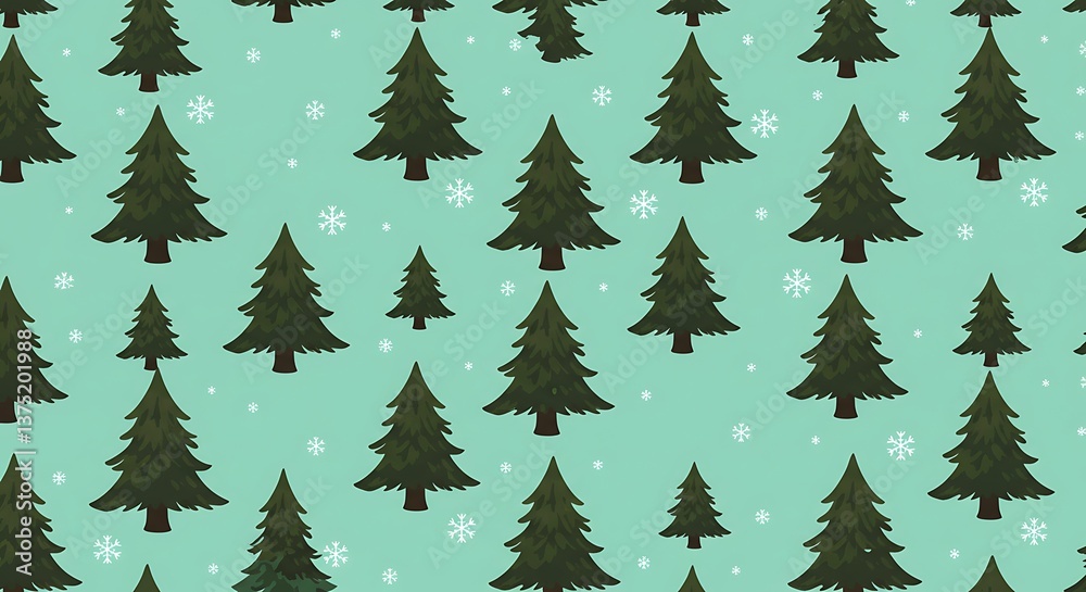 Obraz premium Winter Wonderland Seamless Pattern Green Trees AI Generated