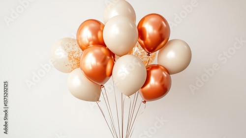 Wallpaper Mural Elegant Cluster of White and Copper Balloons Against a Plain Background Torontodigital.ca