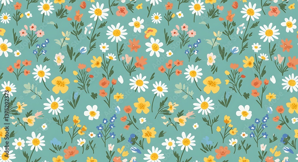 Whimsical Floral Meadow Teal And Yellow Blooms AI Generated Whimsical Floral Meadow Teal And Yellow Blooms AI Generated