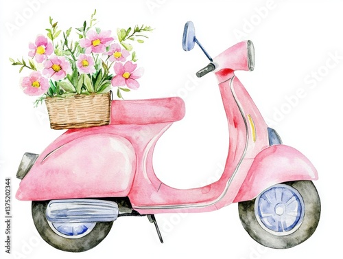 pink scooter on white background