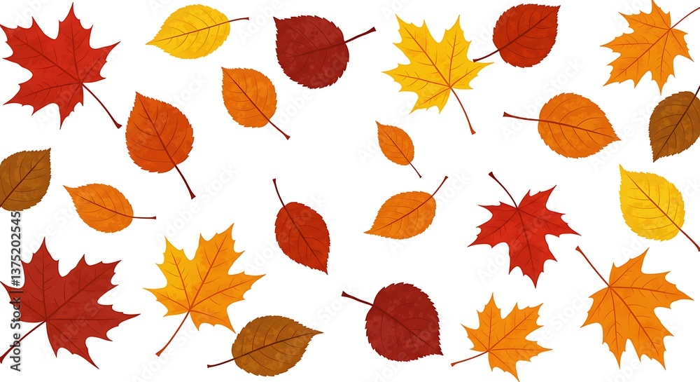 Fototapeta premium Autumn Leaves Watercolor Design Warm Colors Fall Foliage AI Generated