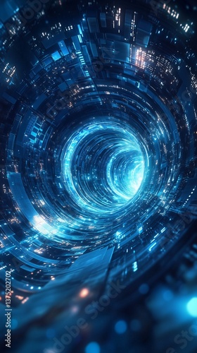 Futuristic Sci-Fi Portal with Energy Waves and Vibrant Blue Neon Lights	