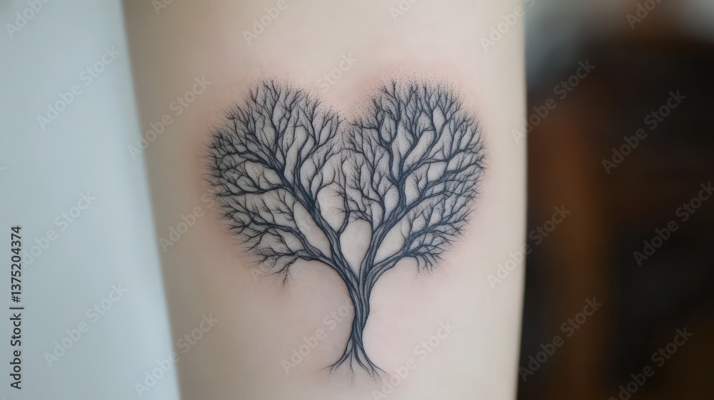 A detailed tattoo showing a beautiful tree design on human skin