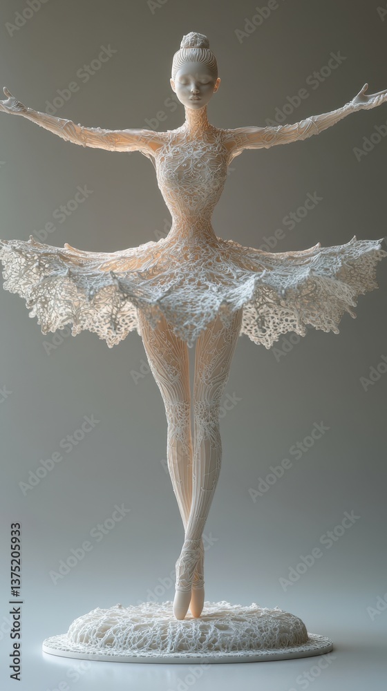 Intricate Lace Sculpture of a Ballerina in a Graceful Dance Pose Intricate Lace Sculpture of a Ballerina in a Graceful Dance Pose