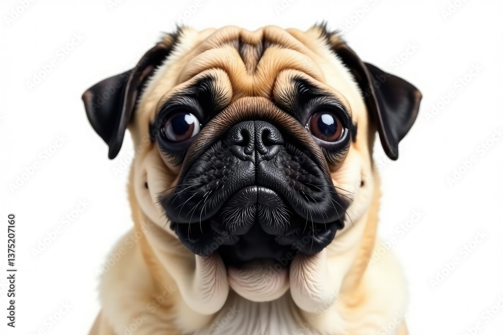 Obraz premium Adorable pug dog, isolated on pure white background, pet photography, purebred