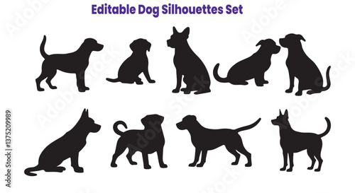 Editable dog silhouettes set