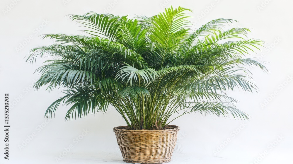 Fototapeta premium A Lush Green Palm Plant Residing in a Woven Basket Pot