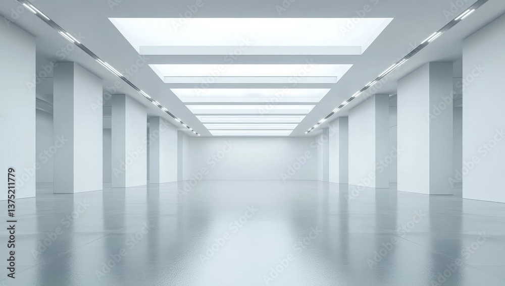 Empty, modern, white hall with high ceilings Empty, modern, white hall with high ceilings