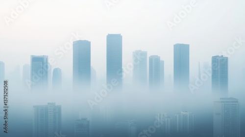 Foggy cityscape urban skyline digital photography misty environment aerial view atmospheric conditions for seo impact