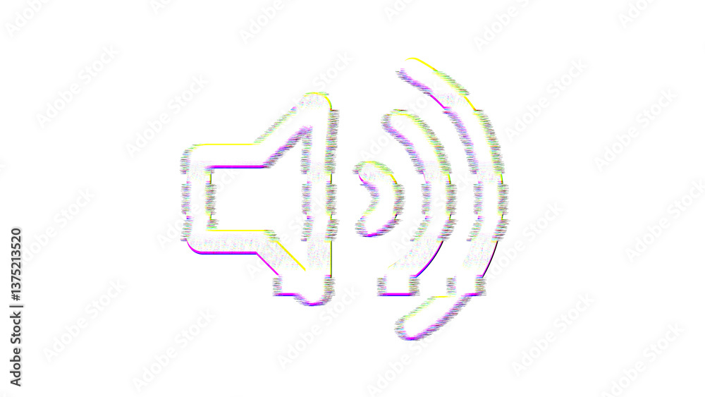 Icon volume up is distorted. Glitch. Noise, chromatic aberration, geometric distortion Icon volume up is distorted. Glitch. Noise, chromatic aberration, geometric distortion