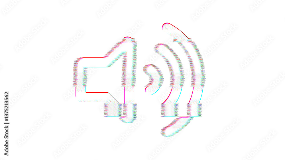Icon volume up is distorted. Glitch. Noise, chromatic aberration, geometric distortion