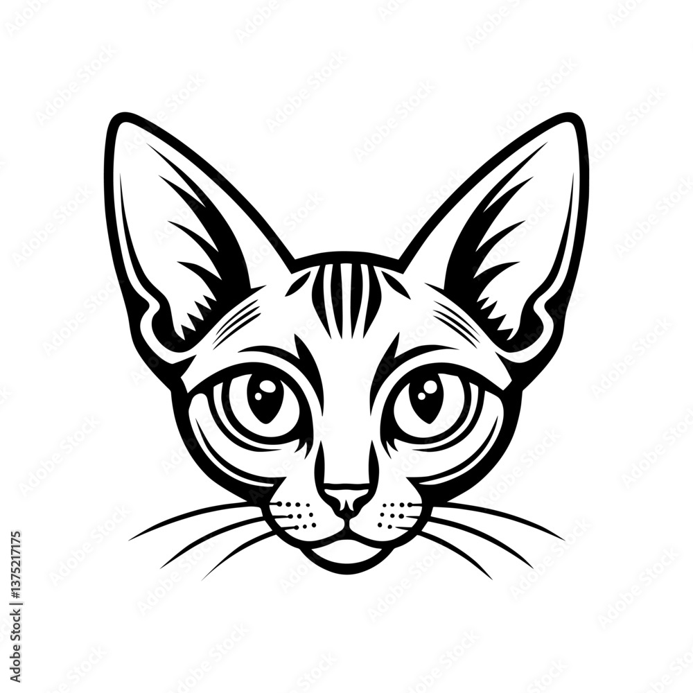 Fototapeta premium Cat head silhouette, line art cat head on white background