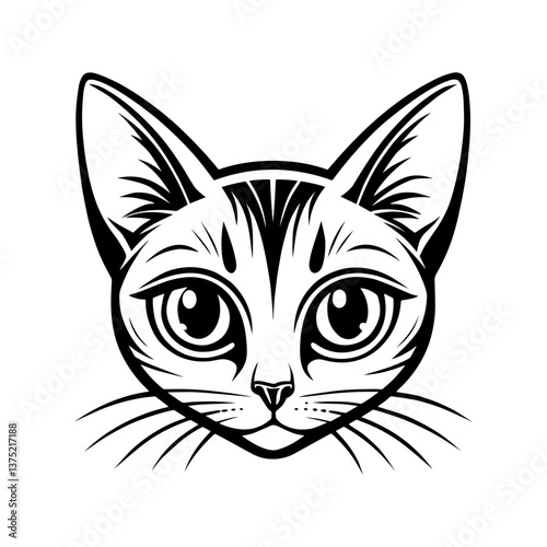 Cat head silhouette, line art cat head on white background