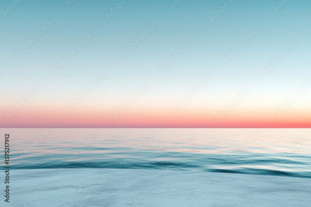 Naklejka premium Tranquil sunrise over the ocean soft gradient of pale blue to white background minimalist seascape calm environment serene viewpoint conceptual nature imagery