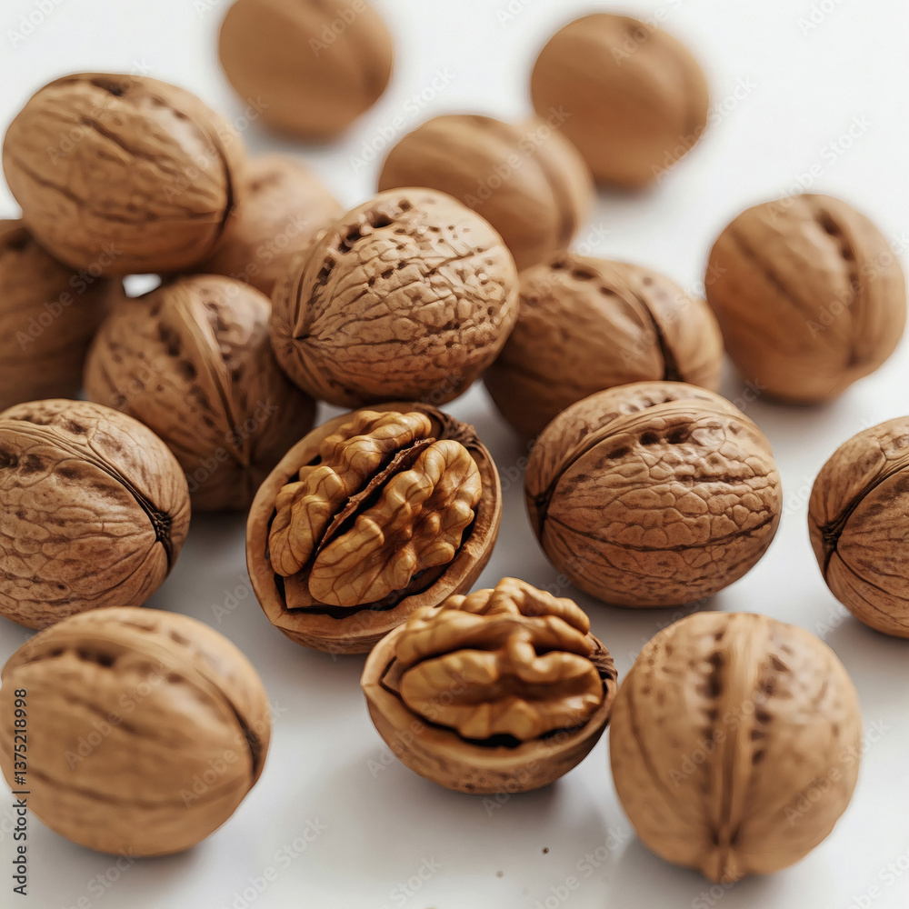 Walnuts on a white background. Close-up. Selective focus. Walnuts on a white background. Close-up. Selective focus.