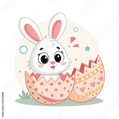 A cute rabbit in a half-broken egg vector