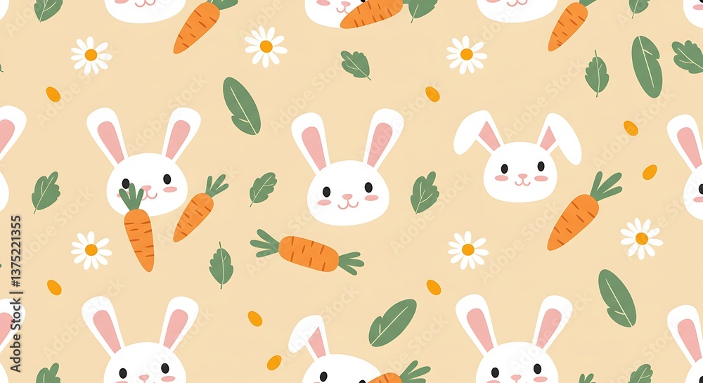Adorable Bunny Carrot Pattern Pastel Spring Design AI Generated Adorable Bunny Carrot Pattern Pastel Spring Design AI Generated