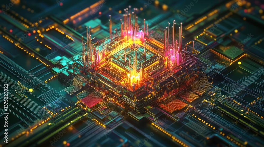 Naklejka premium A detailed digital artwork showing the computer processor components