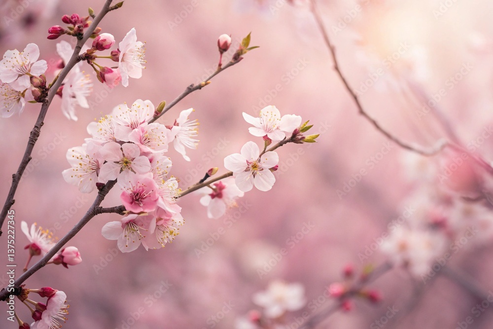 Delicate blush pink cherry blossoms blooming in springtime, a gentle breeze softly swaying the branches, bathed in soft light. Delicate blush pink cherry blossoms blooming in springtime, a gentle breeze softly swaying the branches, bathed in soft light.