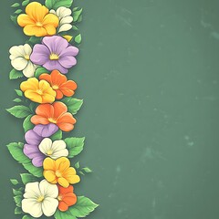 Vertical floral border on textured chalkboard background