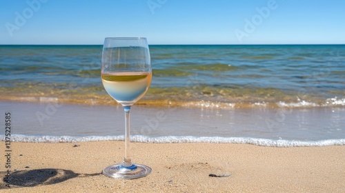 Glasses of wine on the seashore, Generative AI,